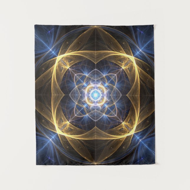 Tapeçaria Dourada Azul com Energia Fractal (Frente)