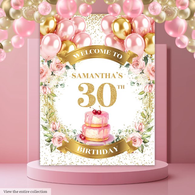 Tapeçaria Dourado Rosa para Festa de Aniversário d (Fancy 30th Birthday Blush Gold Tapestry Party)