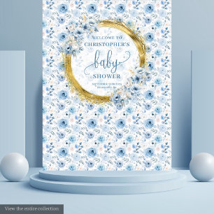 Tapeçaria Elegante Azul Poeirento Dourado para Chá