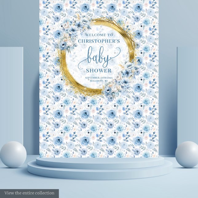 Tapeçaria Elegante de Chá de fraldas Azul Dourado (Elegant Dusty Blue Gold Baby Shower Tapestry

)