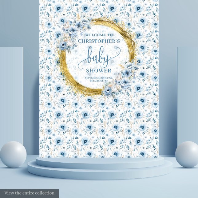 Tapeçaria Estilosa Azul Pastel Dourado para Chá de (Stylish Pastel Blue Gold Baby Shower Tapestry

)