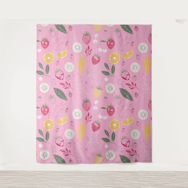 Tapeçaria Floral e Morango Rosa (Frente)