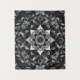 Tapeçaria Floral ornamentado Preta e Branca