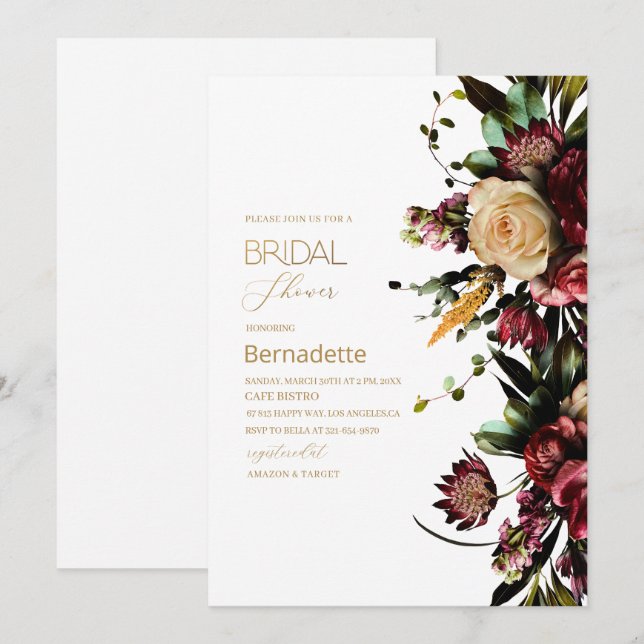 Tapeçaria flores brilhantes aquarela convite doura (Frente/Verso)