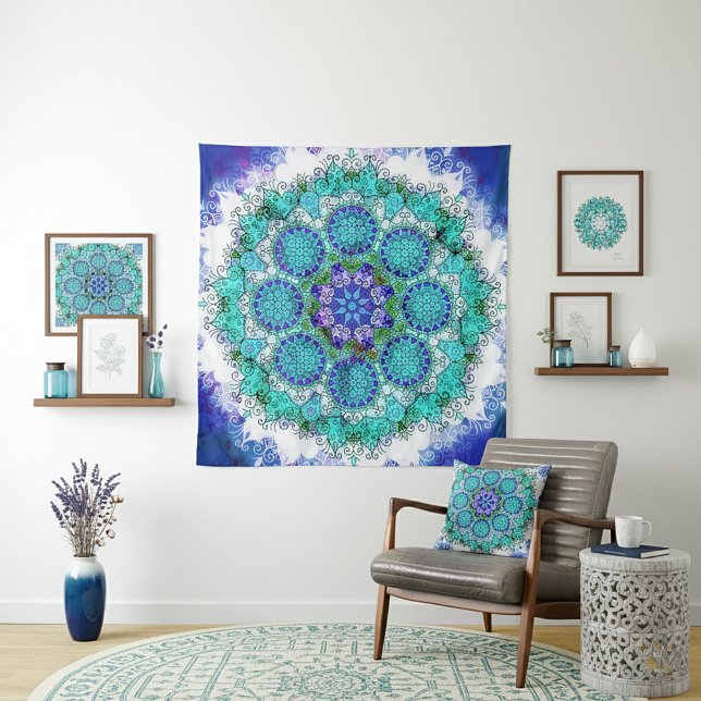 Tapeçaria mandala azul (Criador carregado)