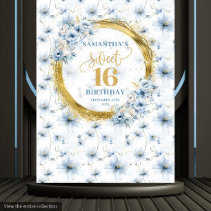 Tapeçaria Moderna Brilhante Dourada Sweet 16 Azul