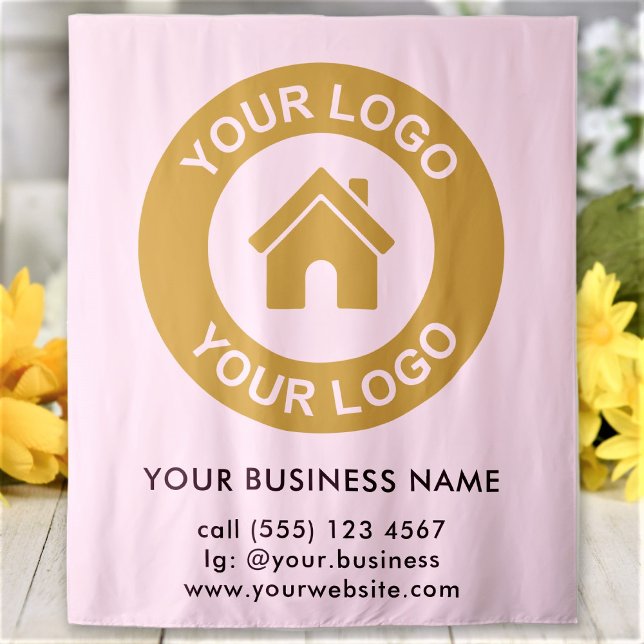 Tapeçaria Rosa de Evento Empresarial com Logotipo  (Criador carregado)