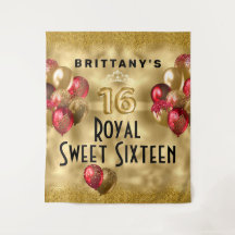 Tapeçaria Royal Sweet 16 Balões Brilhantes Dourado