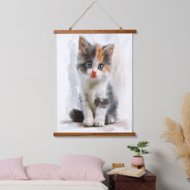Tapeçaria Suspensa de Arte em Aquarela de Gatinho