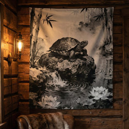 Tapeçaria Zen Tartaruga | Arte em Tinta de Lago de