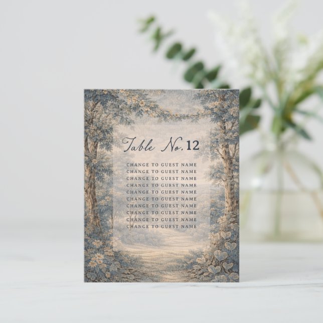 Tapestry Blue Toile wedding table seating chart (Em pé/Frente)