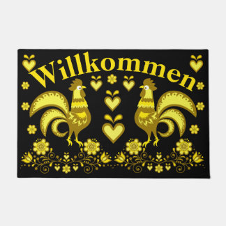 Tapete 2 Folk Roosters, gold/black Willkommen, bem-vindo