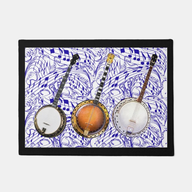 TAPETE 3 BANJOS EM NOTAS AZUIS DA MÚSICA--- (Frente)