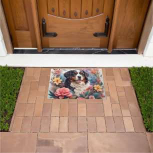 Tapete 3D Fantasia Floral Bernese Mountain Dog Birds Ver