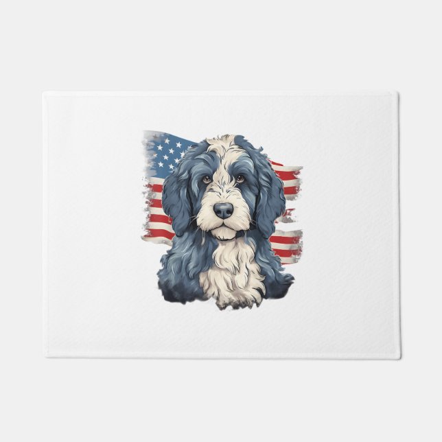 Tapete 4 De Julho, Bandeira Americana Bernedoodle Dog T-S (Frente)