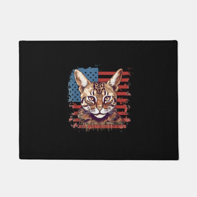 Tapete 4 De Julho EUA Flag Savannah Cat (Frente)