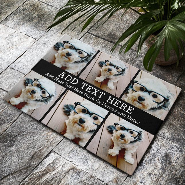 Tapete 6 Colagem de Fotos 2 Linhas de Texto — CAN Editar  (Custom Welcome Doormat)