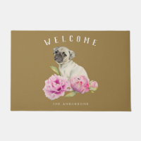 A boa vinda floral | do cão do Pug adiciona o nome