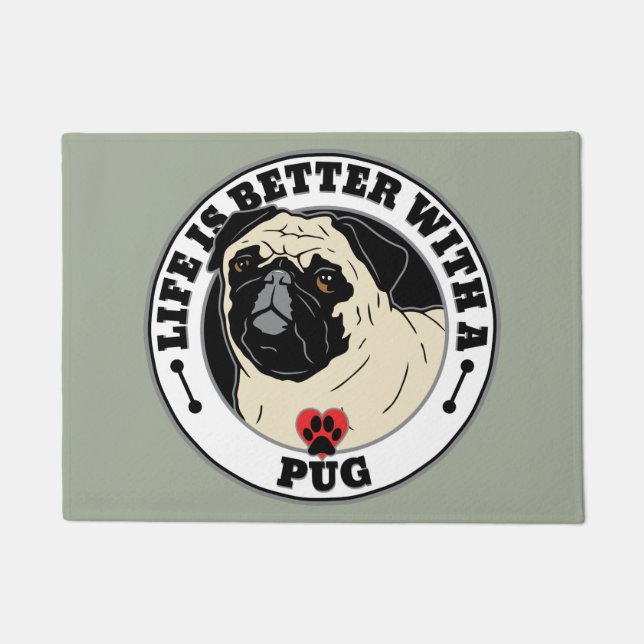 Tapete A Vida É Melhor Com Um Pug (Frente)