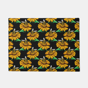 Tapete Abelha sobre Flor de Girassol Design Preto