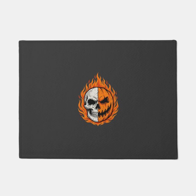 Tapete Abóbora de Crânio Flamejante de Halloween com Dese (Frente)