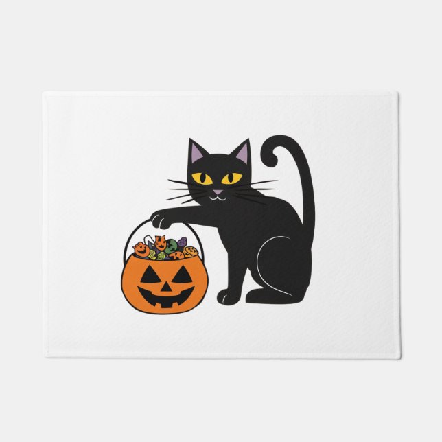 Tapete Abóbora de Gato Preto do Dia das Bruxas Jack O 'La (Frente)