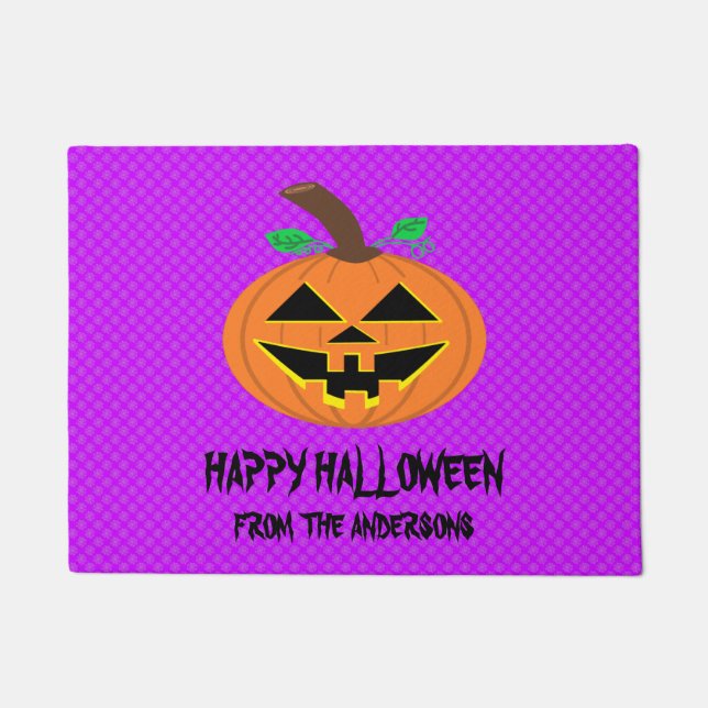 Tapete Abóbora de Halloween na porta roxa (Frente)