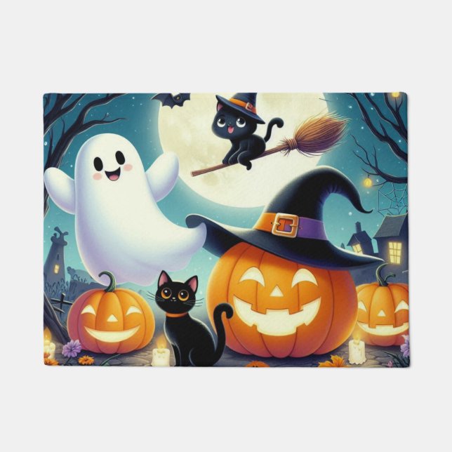 Tapete Abóbora, gata e fantasma do Halloween (Frente)