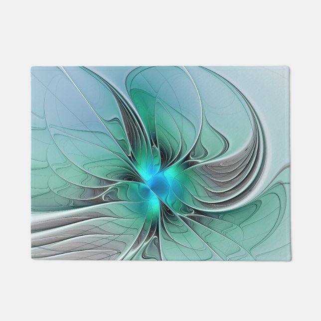 Tapete Abstrato com Arte Fractal Azul, Moderna (Frente)