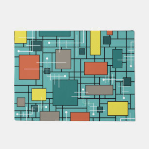 Tapete Abstrato da Era Atômica Caixas de Turquesa