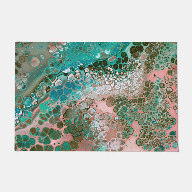Tapete Abstrato de Pêssego e Turquesa Acrílica (Frente)
