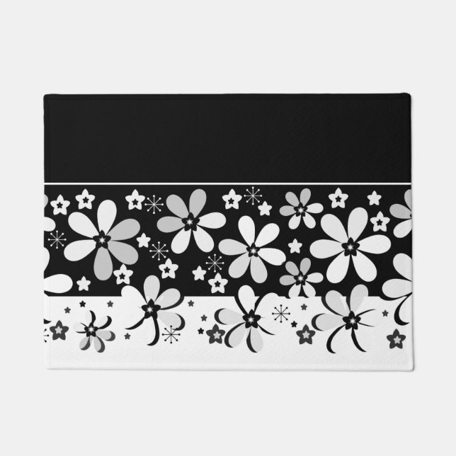 Tapete Abstrato preto e branco de cartoon flores design f (Frente)