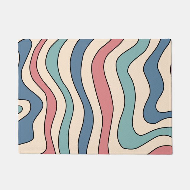 Tapete Abstrato Retro 70s Marble Blue Groovy Padrão (Frente)