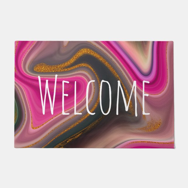 Tapete Abstrato rosa e preto com espirais Dourados (Frente)