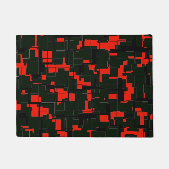 Tapete Abstrato Vermelho Negro Verde do Exército Profundo (Frente)