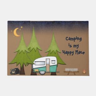 Tapete Acampamento É Meu Lugar Feliz Para A Porta Do RV 