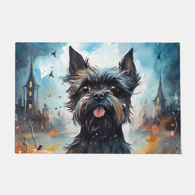 Tapete Affenpinscher de Halloween com Abóboras Assustador (Frente)