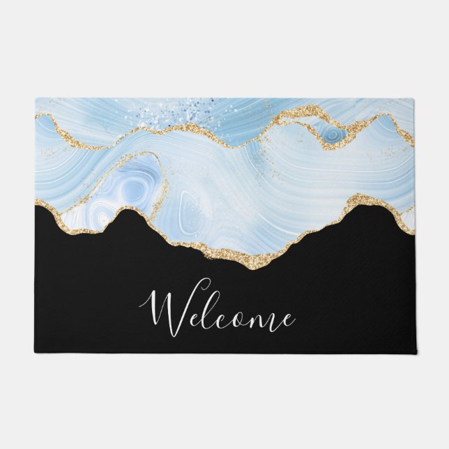 Tapete Agato Azul Legal Elegante com Faixa Brilhante Dour (Frente)