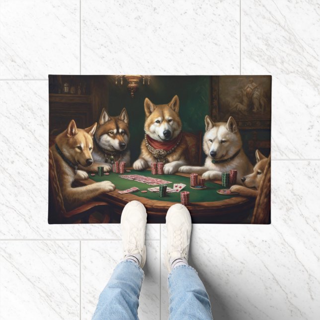 Tapete Akita Dogs Jogando Poker Art (Interior)