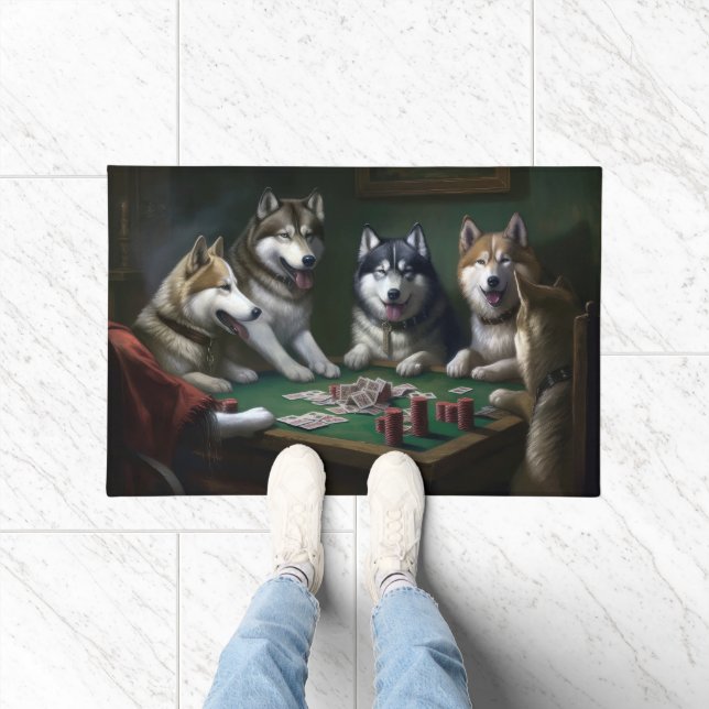 Tapete Alaskan Malamute Dogs Jogando Poker Art (Interior)