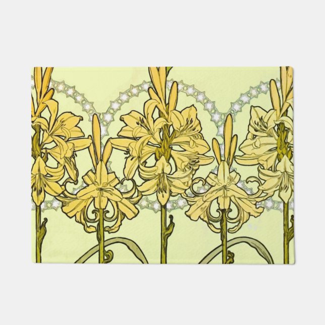 Tapete Alfonse Mucha Art Nouveau Lily Padrão Floral (Frente)