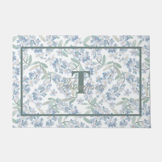 Tapete Algodão francês Sage Green Floral Monograma (Frente)