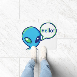 Tapete Alienígena Azul Fofo Dizendo Olá