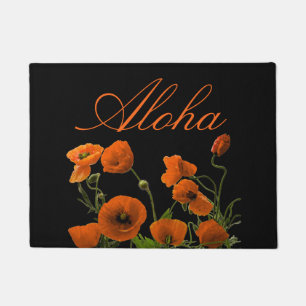 Tapete Aloha laranja preta floral da flor havaiana do