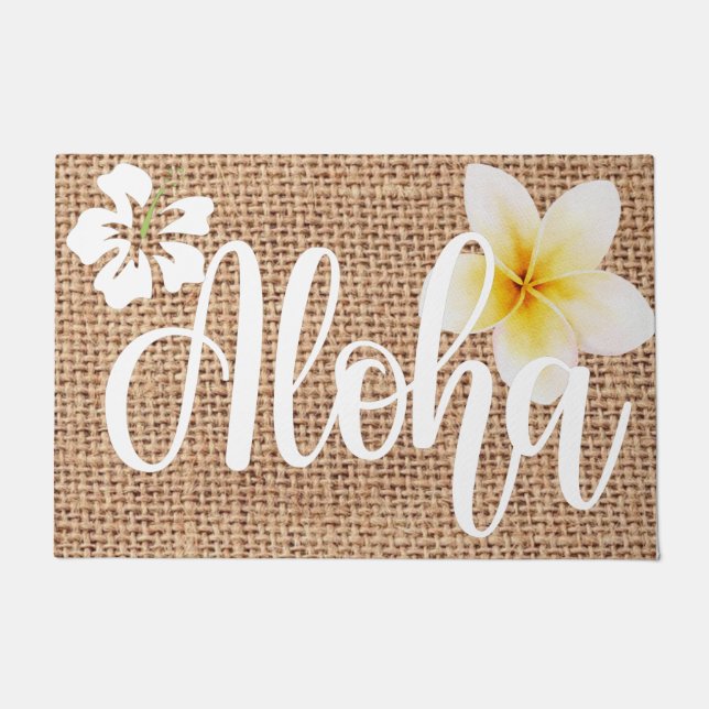 Tapete Aloha linda floral no Burlap Hawaii verão (Frente)