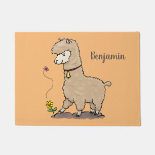 Tapete Alpaca feliz e giro com cartoon de borboleta