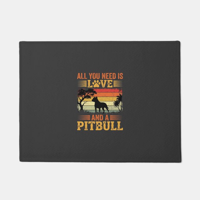 Tapete Amor de Pitbull Pôr do Sol Retrô Cachorro (Frente)