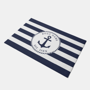 Tapete Âncora Náutica Azul do Marinho Branco Personaliz