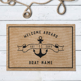 Tapete Âncora Náutica Bem-vindo a Bordo Burlap e Black