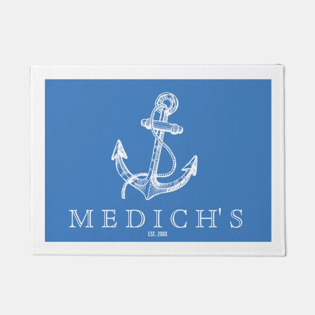 Tapete Âncora Náutica Do Barco Branco e Azul (Frente)